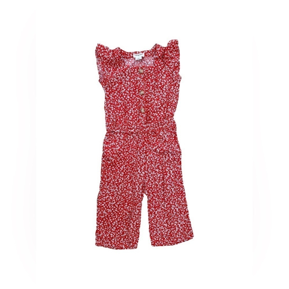 Crewcuts Size 2 Red Floral Viscose Jumpsuit Romper